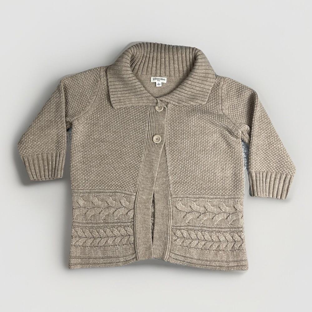 St Johns Bay Women's Chunky Cable Knit Tan Cardigan Sweater Jacket Petite Large
